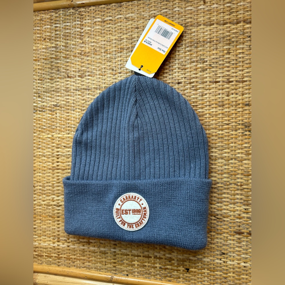 NWT light blue Carhartt Knit Cuffed Craftsman Patch Beanie OS